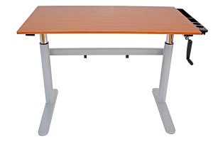 A Teak Desk With Organizer Trays Straight On 2-r