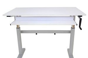 E White Desk With Keyboard Tray Straight On-r